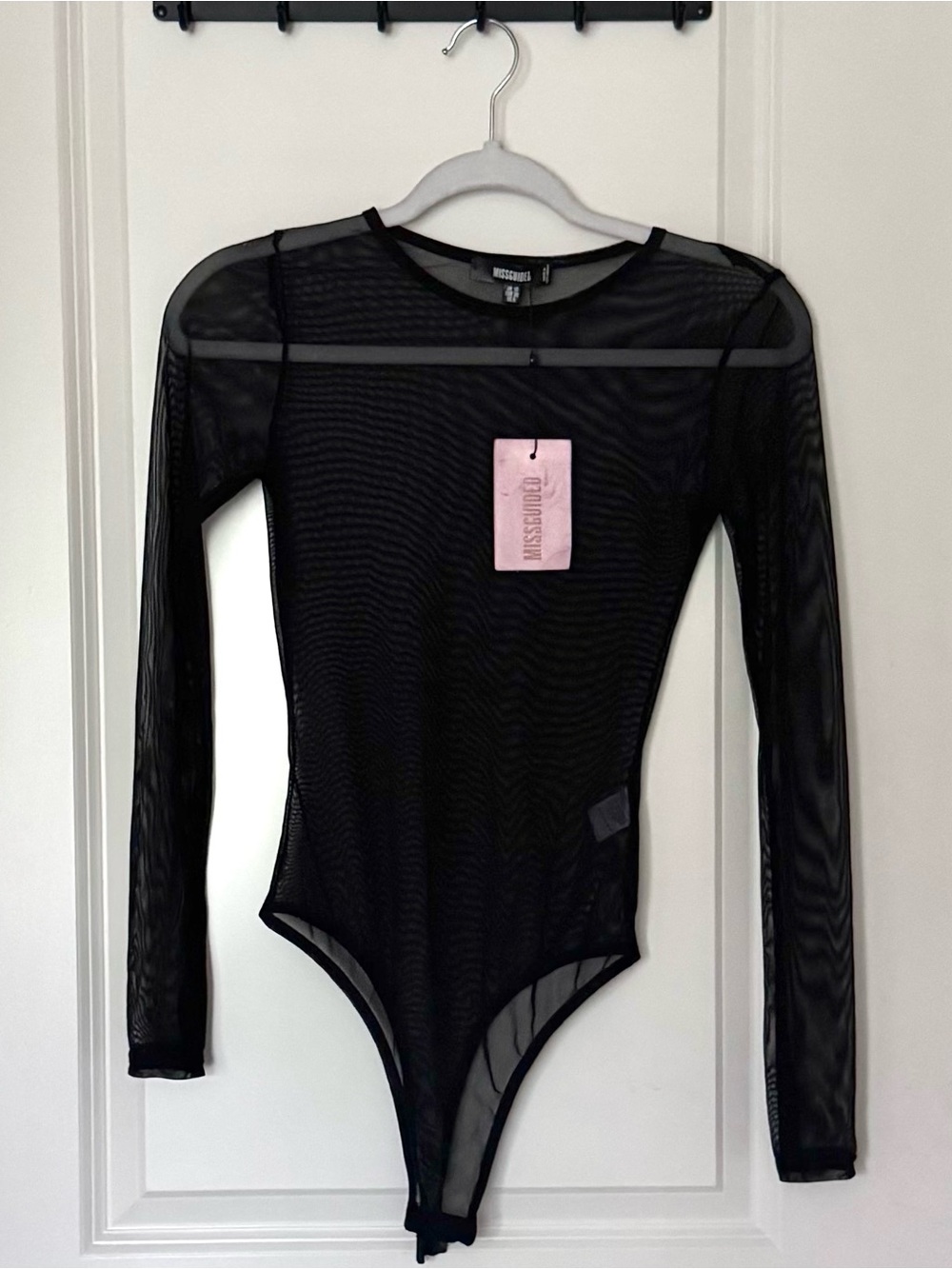 Missguided Black Sheer Mesh Long Sleeve Top Bodysuit